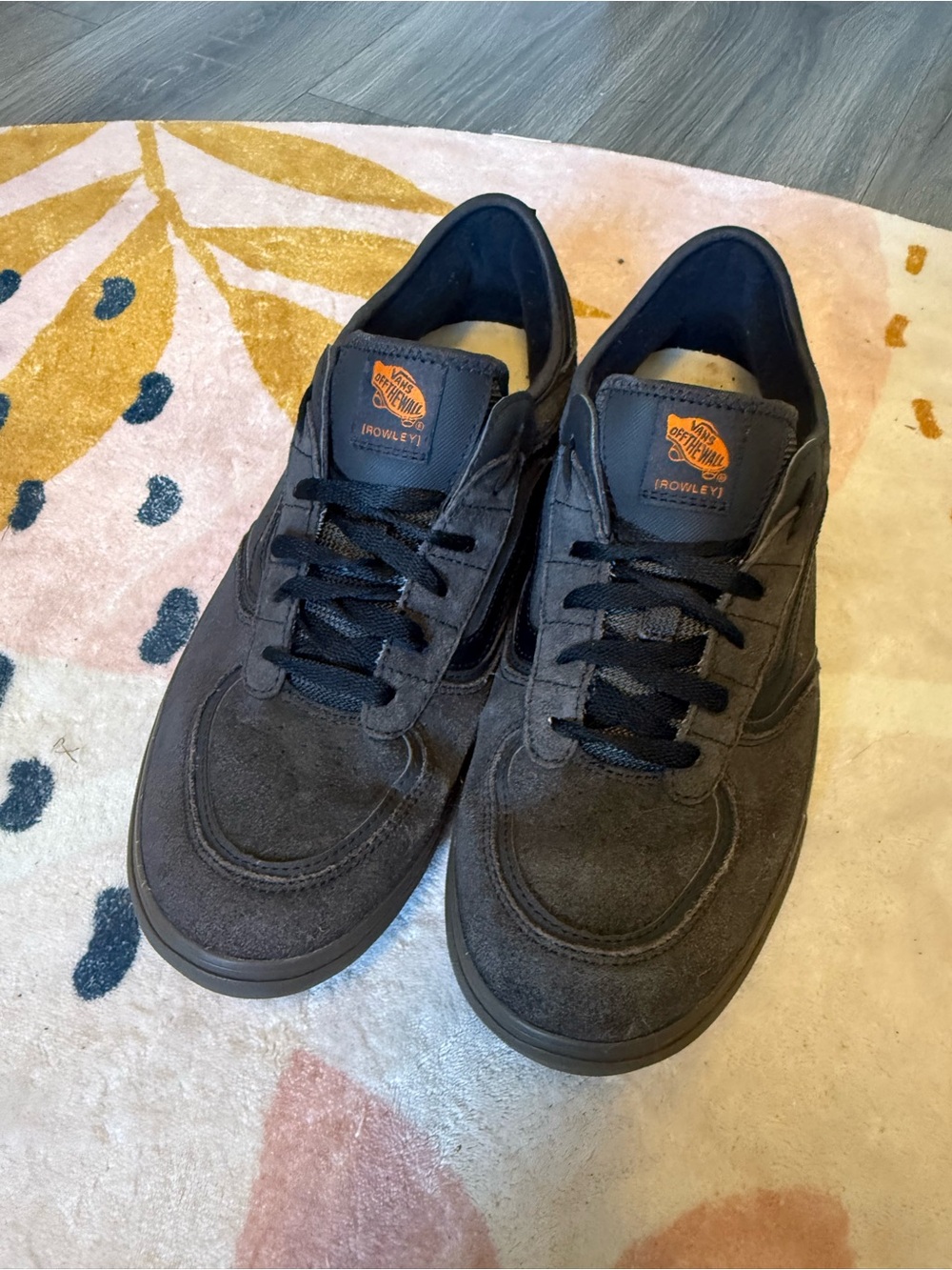 Vans Black Low-Top Suede Sneakers with Orange Logo